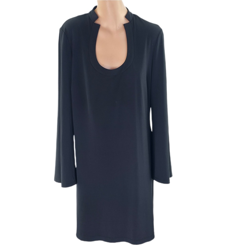 Muse Boston Proper Dress Women Large Black Keyhole Bell Sleeve Shift Career Wear